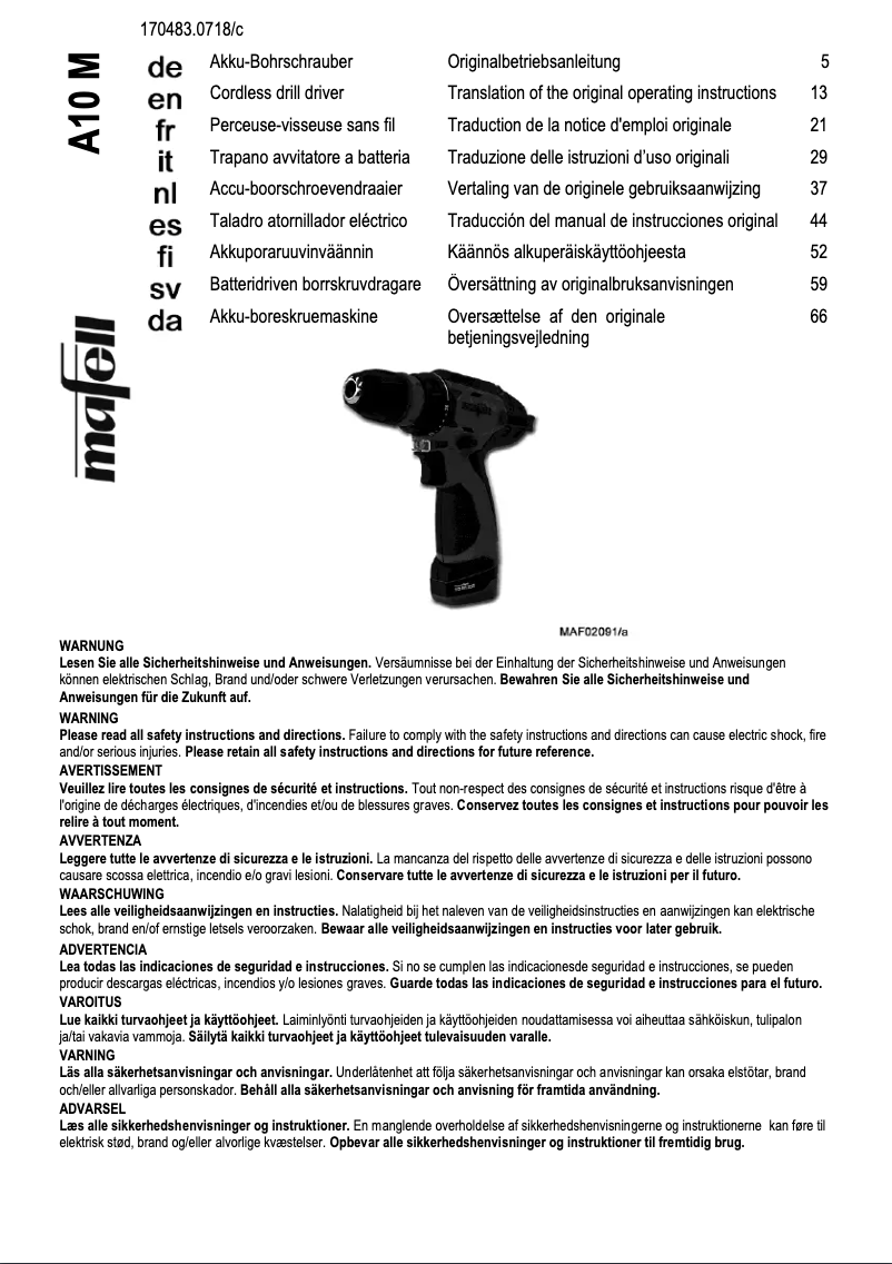 Page 1 de la notice Manuel utilisateur Mafell A 10 M