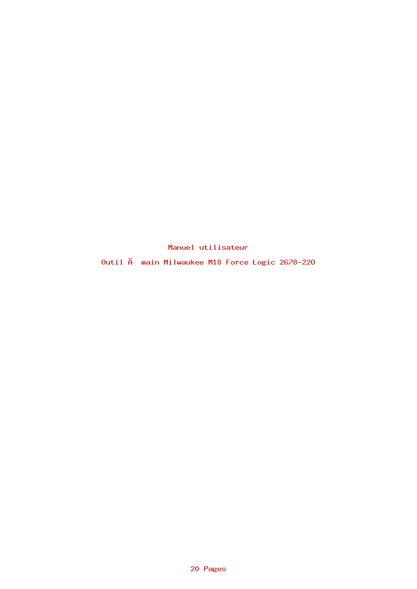 Page 1 de la notice Manuel utilisateur Milwaukee M18 Force Logic 2678-22O