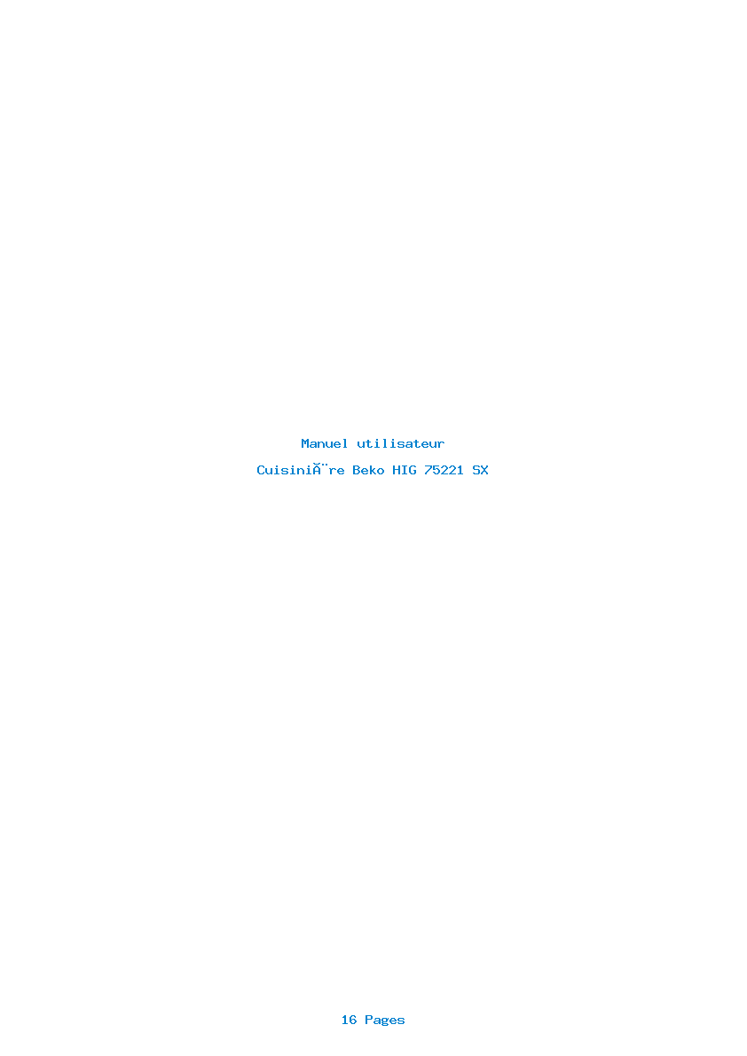 Page 1 de la notice Manuel utilisateur Beko HIG 75221 SX