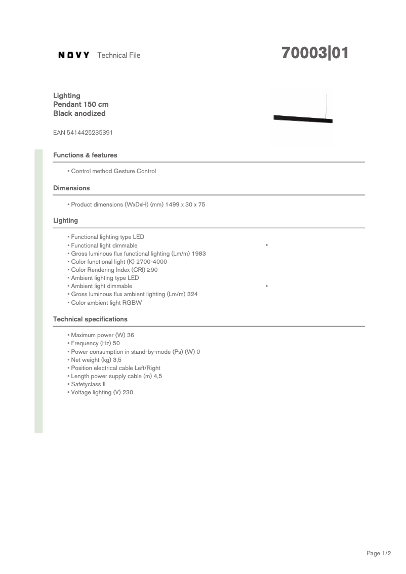 Page 1 de la notice Fiche technique Novy Pendant 70003