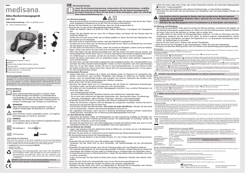 Page 1 de la notice Manuel utilisateur Medisana Shiatsu NM 880
