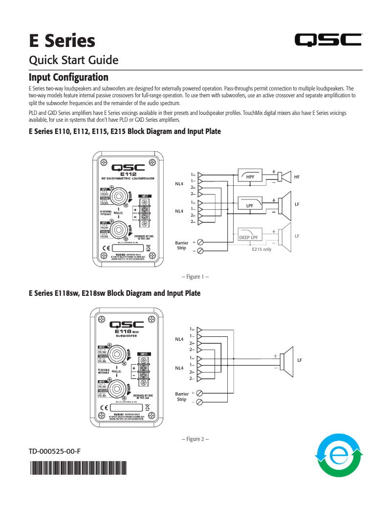 Page 1 de la notice Guide de démarrage rapide QSC E110