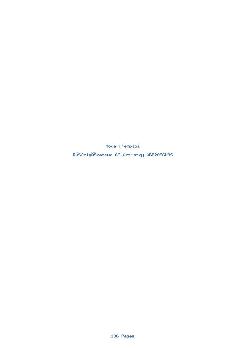 Page 1 de la notice Mode d'emploi GE Artistry ABE20EGHBS