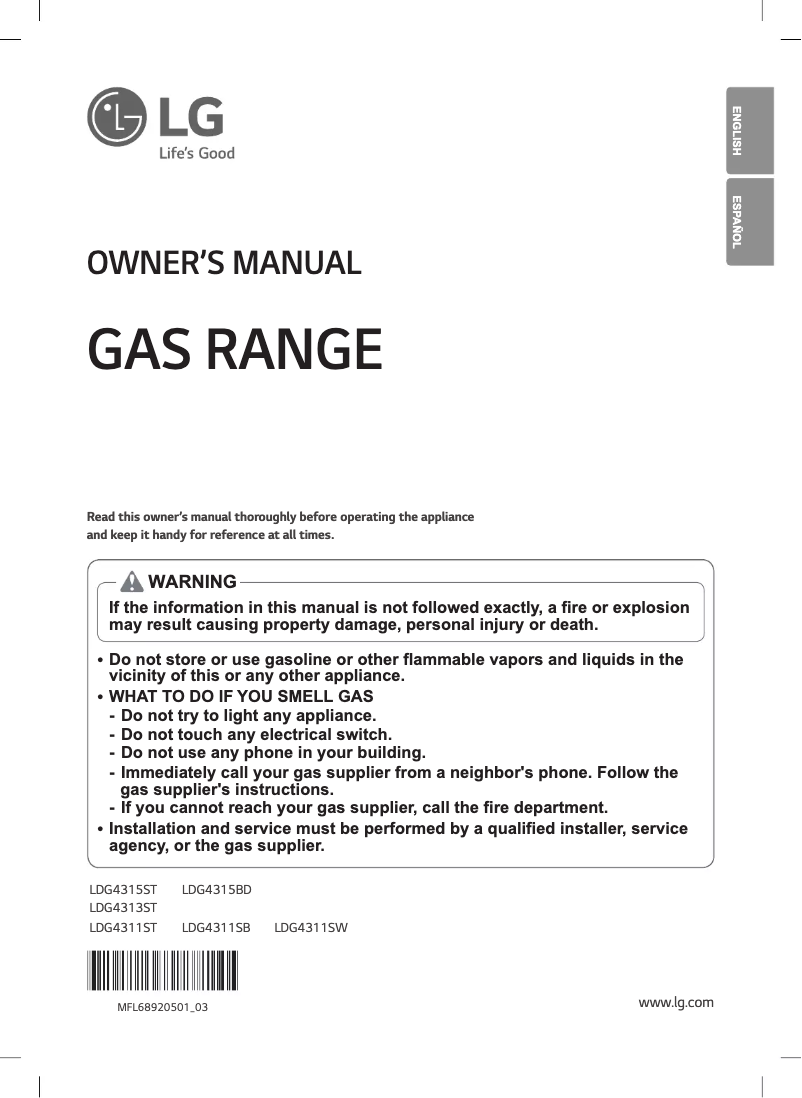Page 1 de la notice Manuel utilisateur LG LDG4315ST