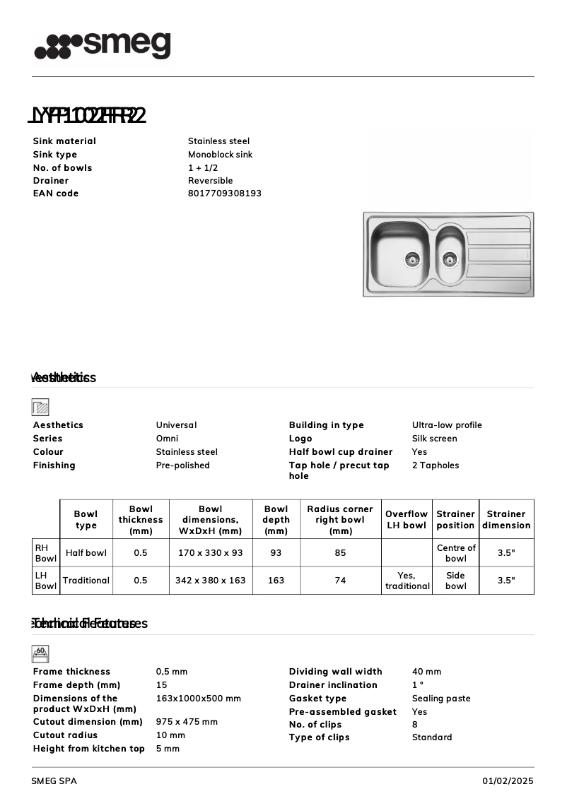 Page 1 de la notice Manuel utilisateur Smeg LYP102FR2