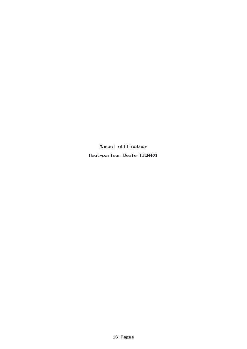 Page 1 de la notice Manuel utilisateur Beale TICW401
