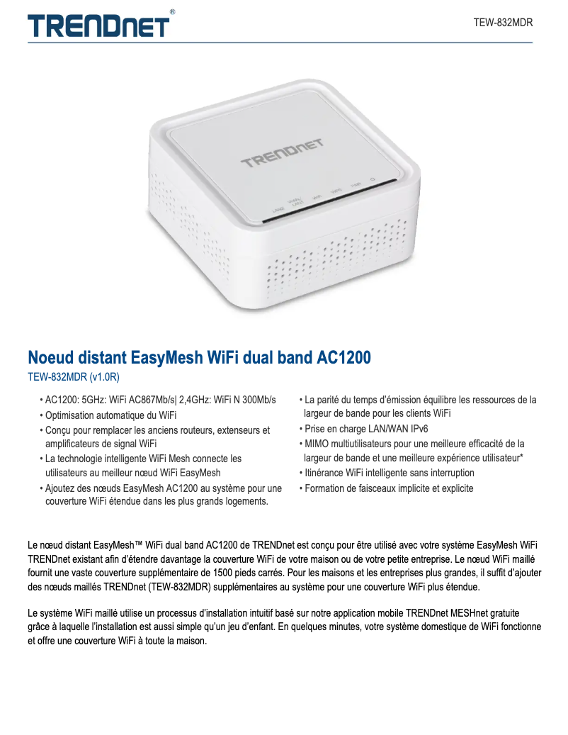Page 1 of the manual Technical Sheet TRENDnet TEW-832MDR
