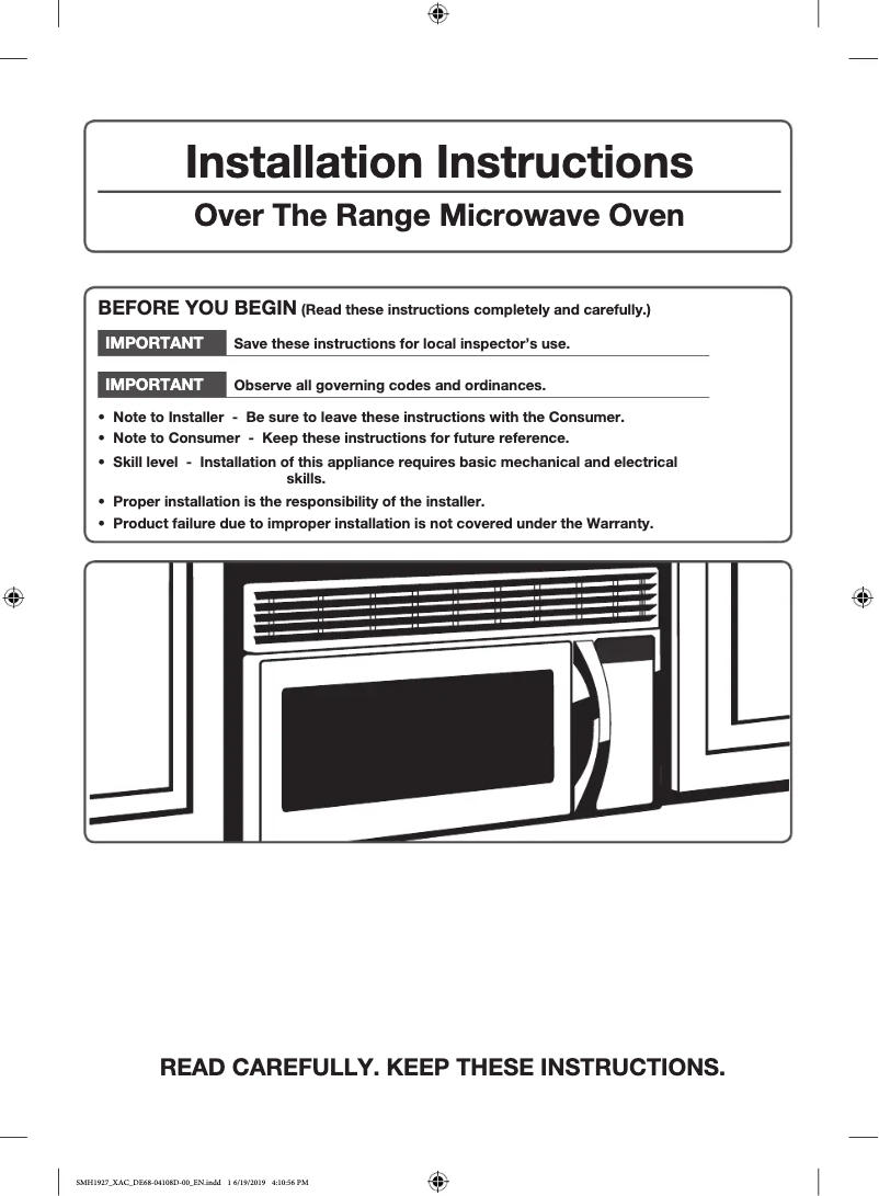 Page 1 de la notice Guide d'installation Samsung ME19R7041FS