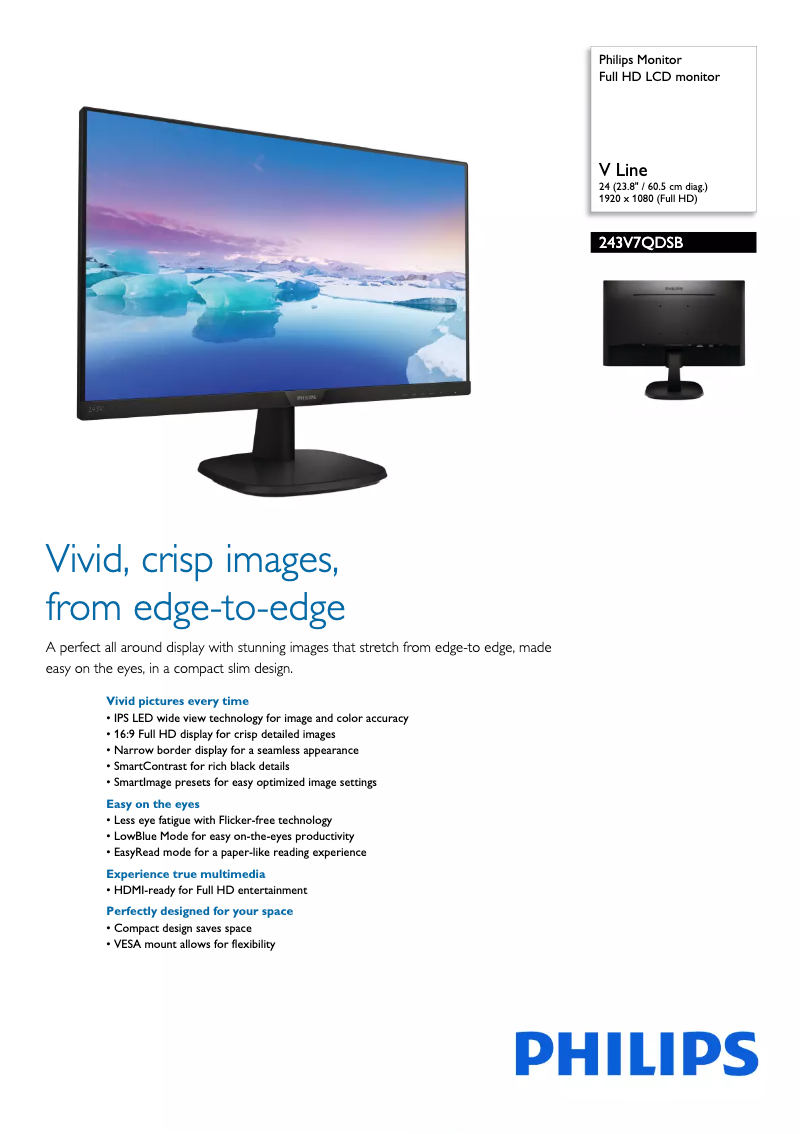 Página 1 del manual Folleto Philips V Line 243V7QDSB