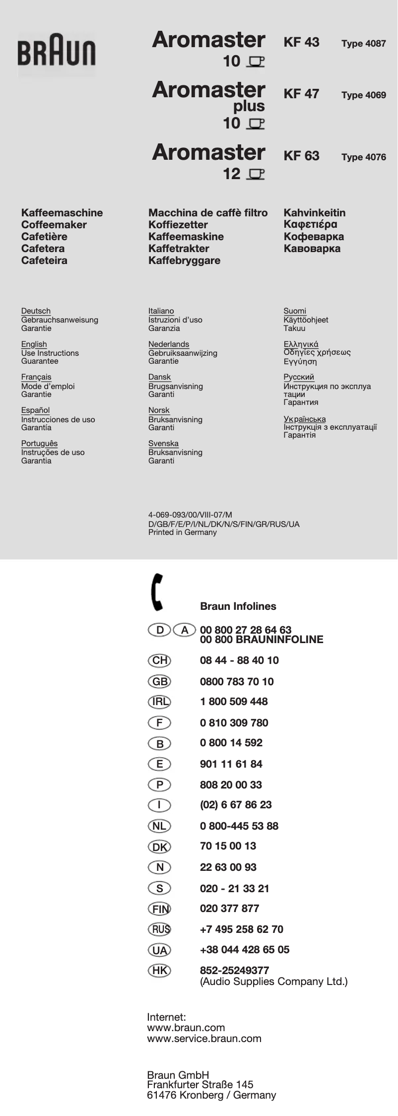 Page 1 de la notice Manuel utilisateur Braun Aromaster Plus KF 47
