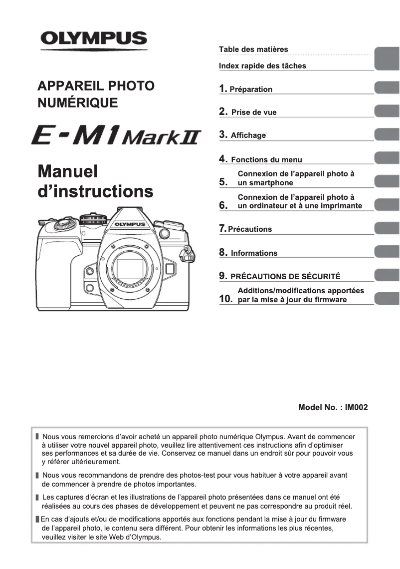 Page 1 de la notice Manuel utilisateur Olympus E‑M1 Mark II