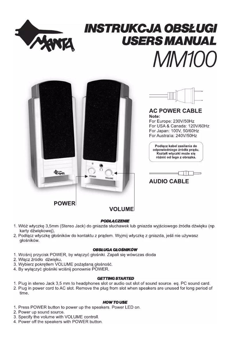 Page 1 of the manual User Manual Manta MM100