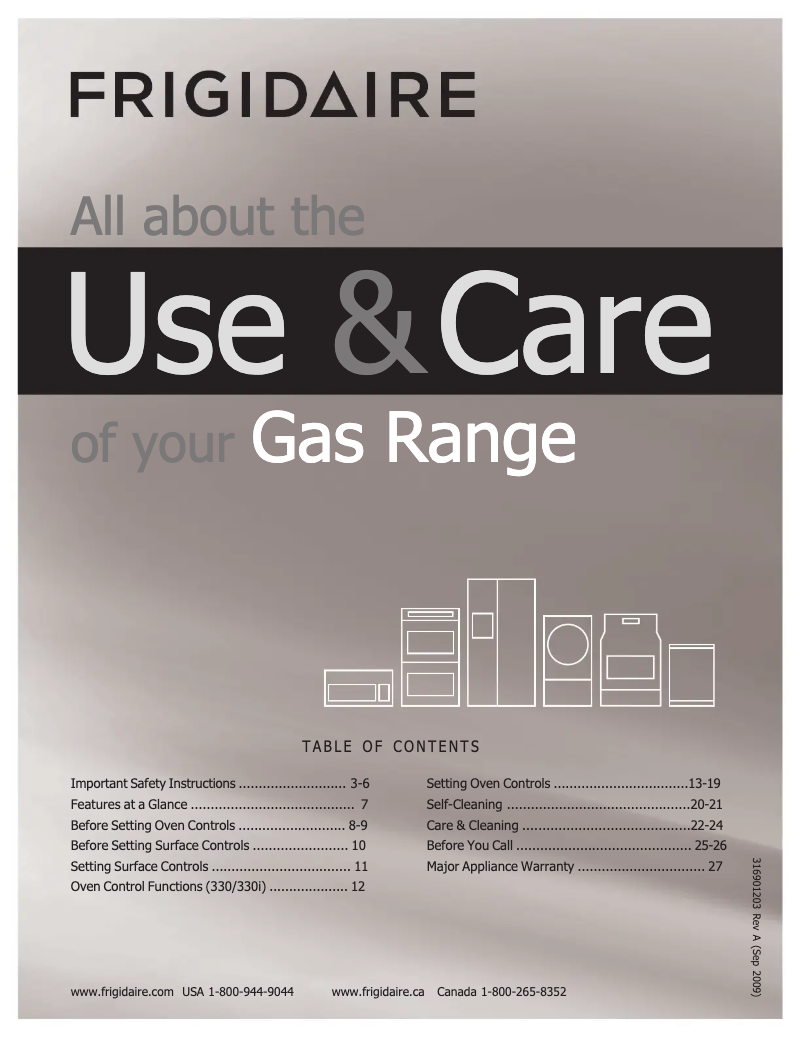Page 1 de la notice Manuel utilisateur Frigidaire DGGF3045RF