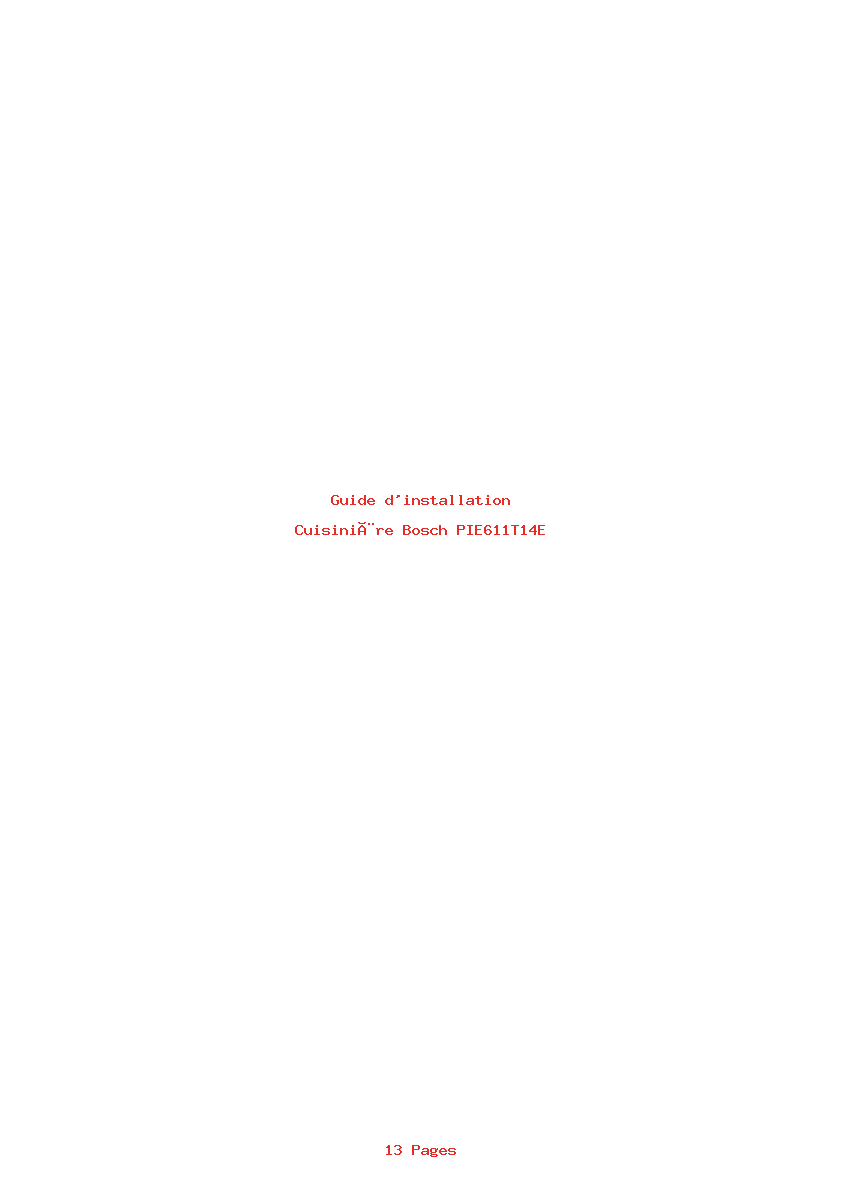 Page 1 de la notice Guide d'installation Bosch PIE611T14E