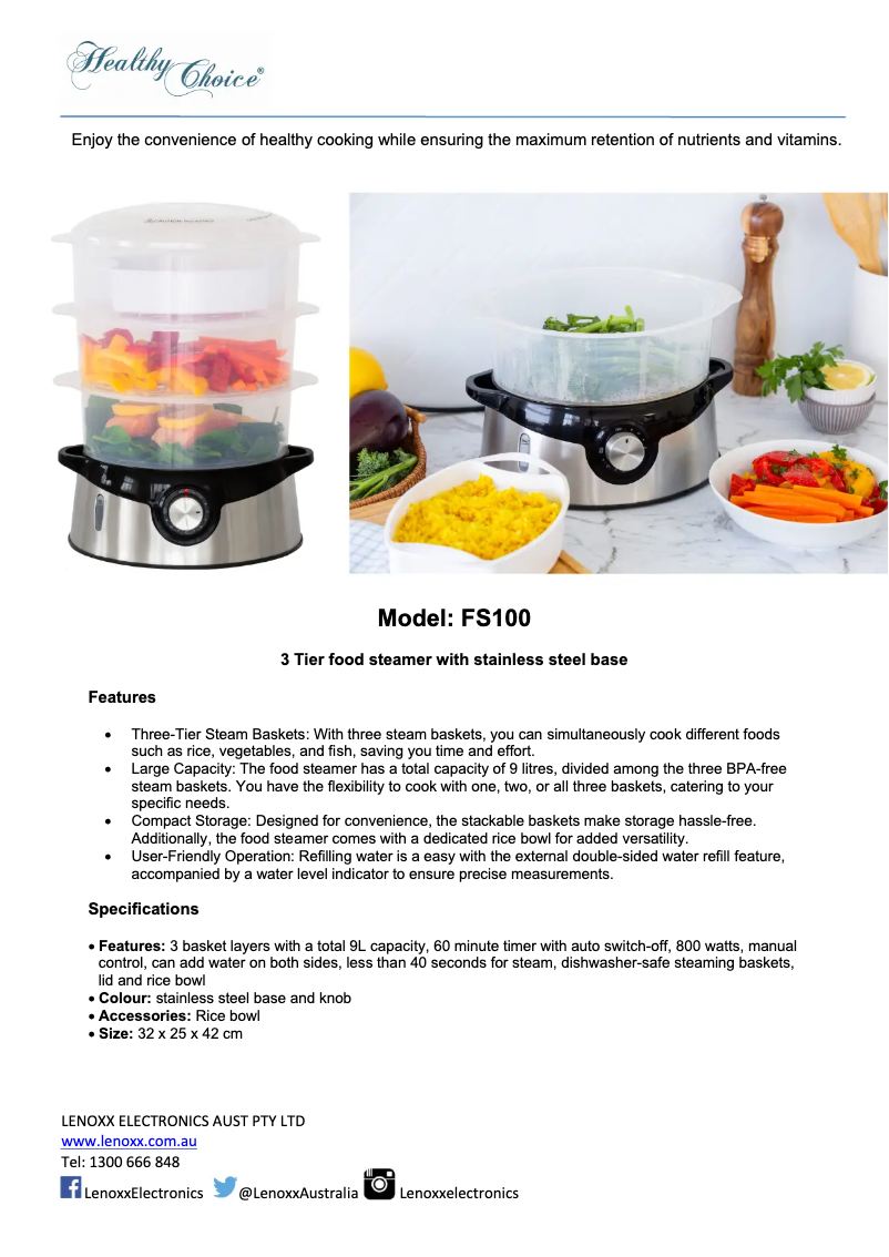 Page 1 de la notice Fiche technique Healthy Choice FS100