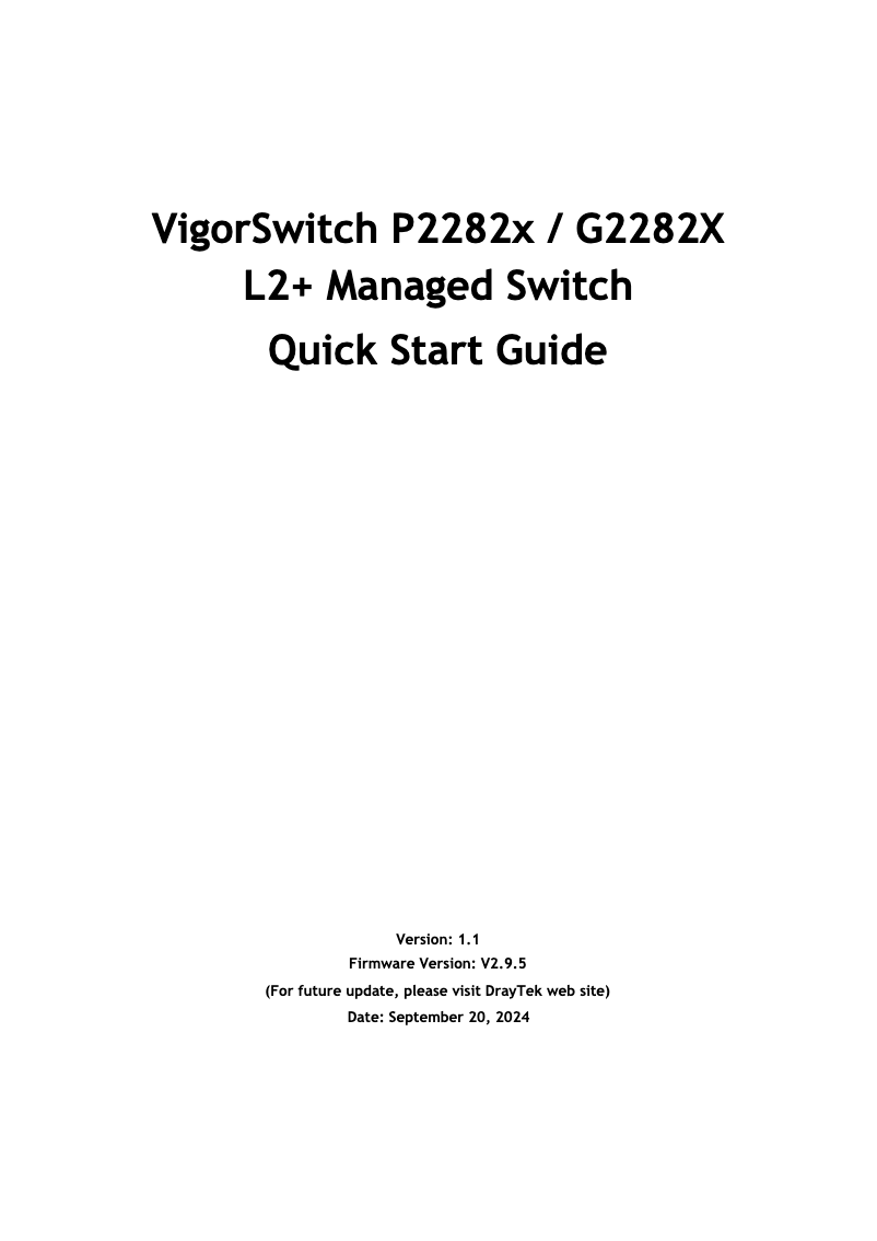 Page 1 de la notice Guide de démarrage rapide Draytek VigorSwitch G2282x