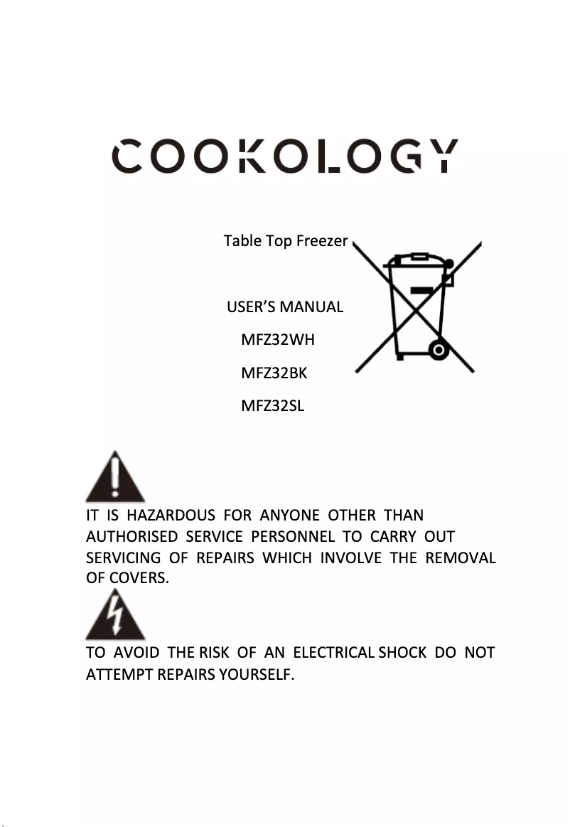 Page 1 de la notice Manuel utilisateur Cookology MFZ32BK