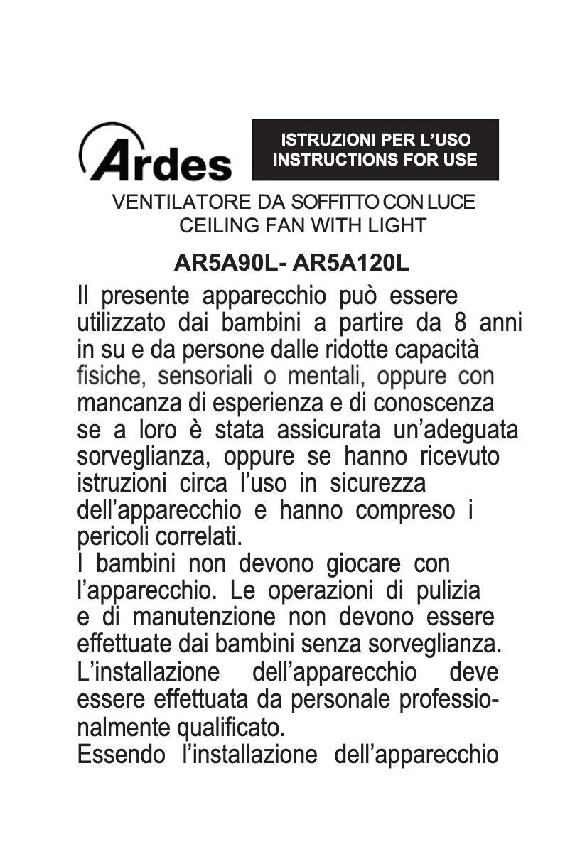 Page 1 de la notice Manuel utilisateur Ardes AR5A90L