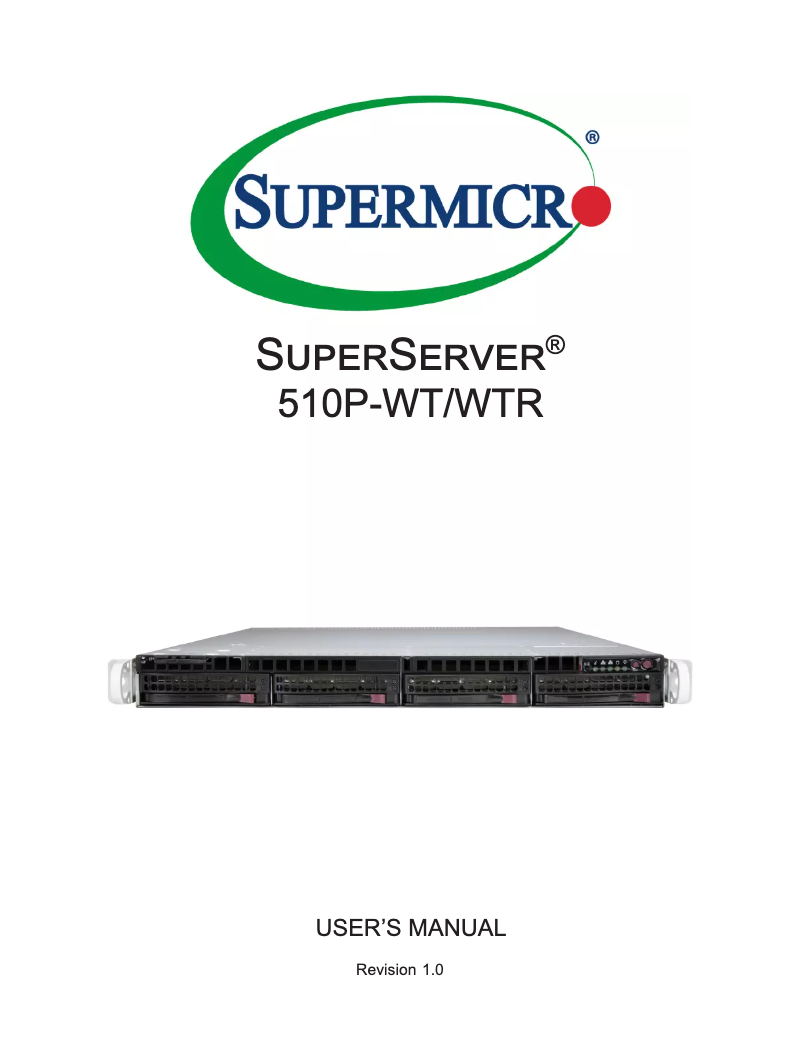 Page 1 de la notice Manuel utilisateur Supermicro SYS-510P-WT