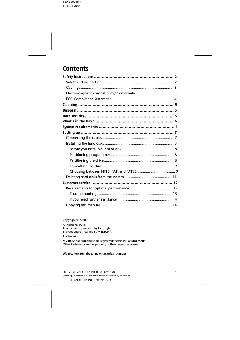 Page 1 de la notice Manuel utilisateur Medion E82724 (MD 90137)