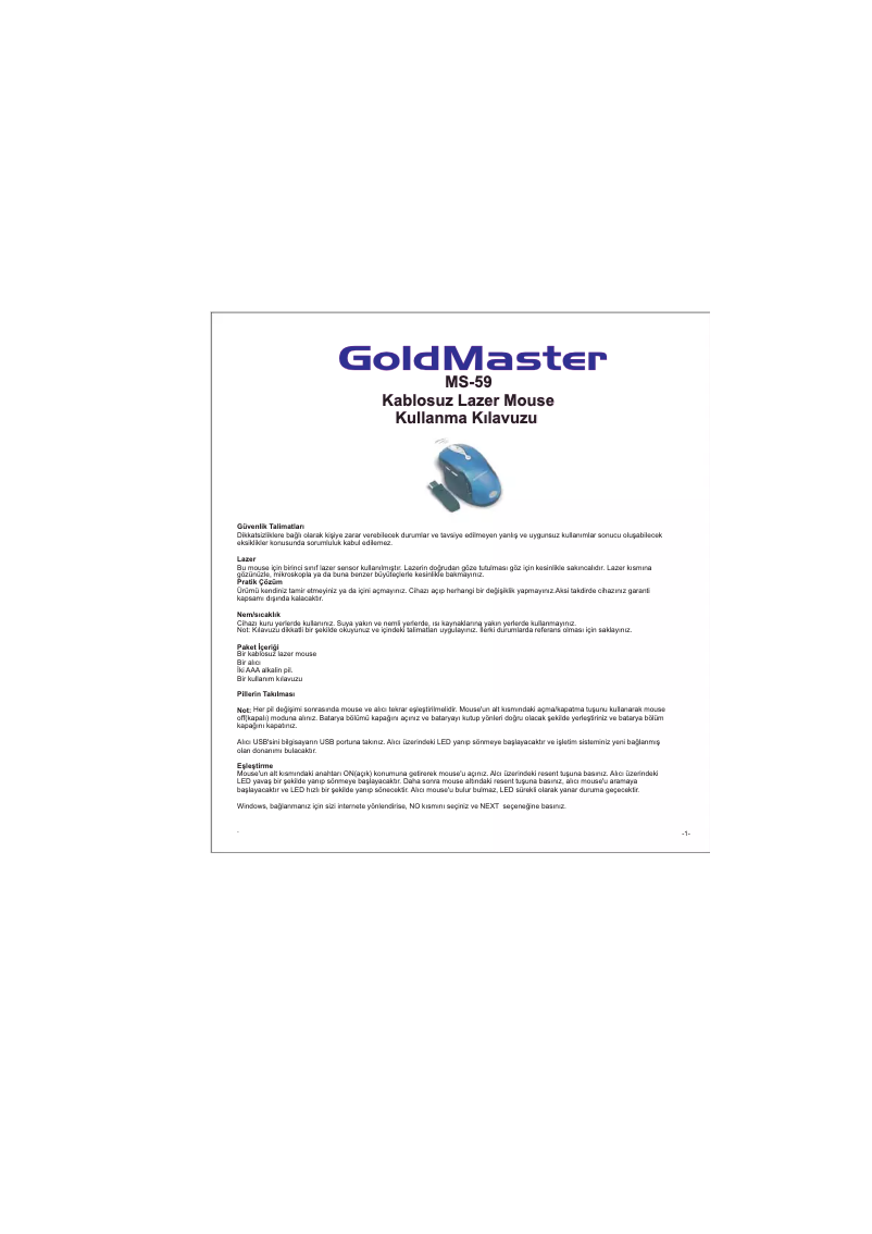 Page 1 of the manual User Manual GoldMaster MS-59