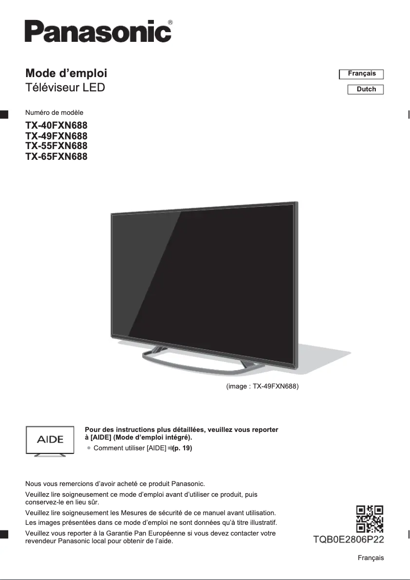 Page 1 de la notice Manuel utilisateur Panasonic Viera TX-65FXN688
