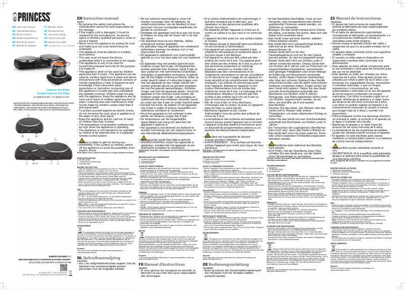 Page 1 de la notice Manuel utilisateur Princess Double Ceramic Hot Plate 303021