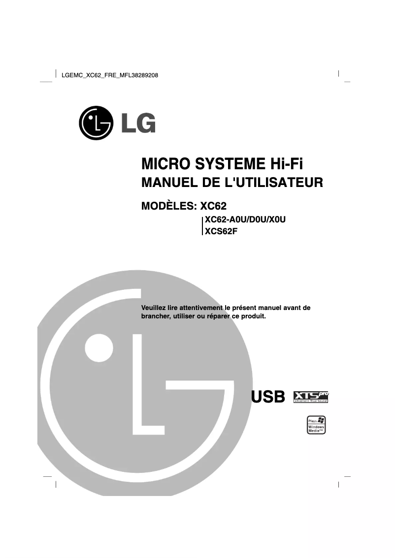 Page 1 de la notice Manuel utilisateur LG XC62-A0U