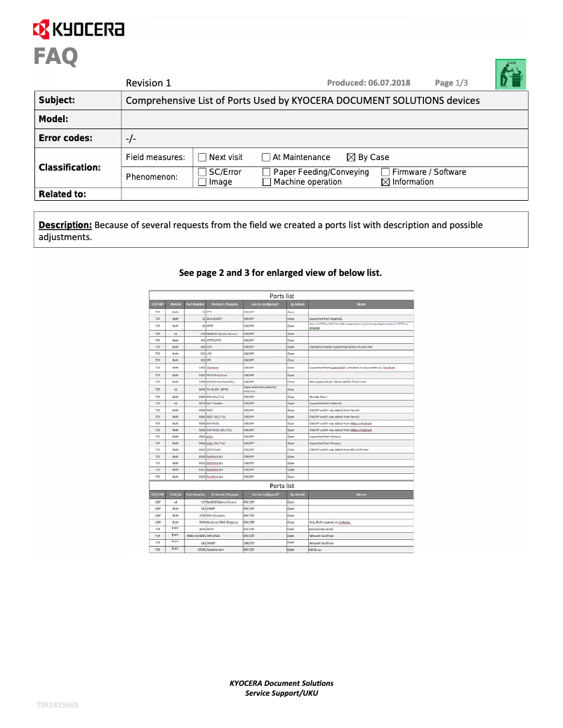 Page 1 de la notice FAQ Kyocera ECOSYS M2640idw