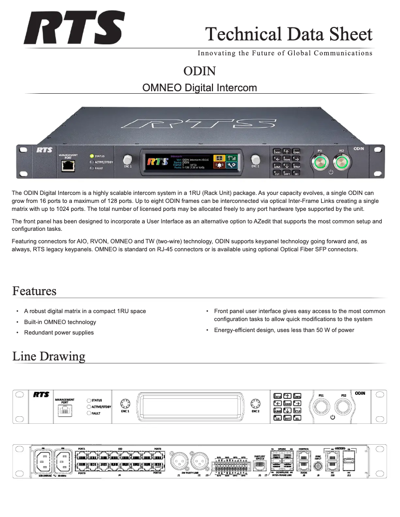 Page 1 de la notice Fiche technique RTS ODIN