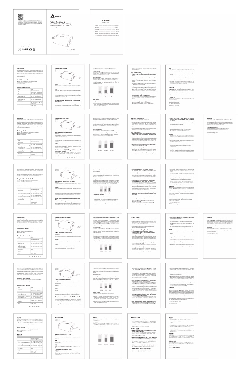 Page 1 de la notice Manuel utilisateur Aukey PowerAll Dual Port USB Wall Charger