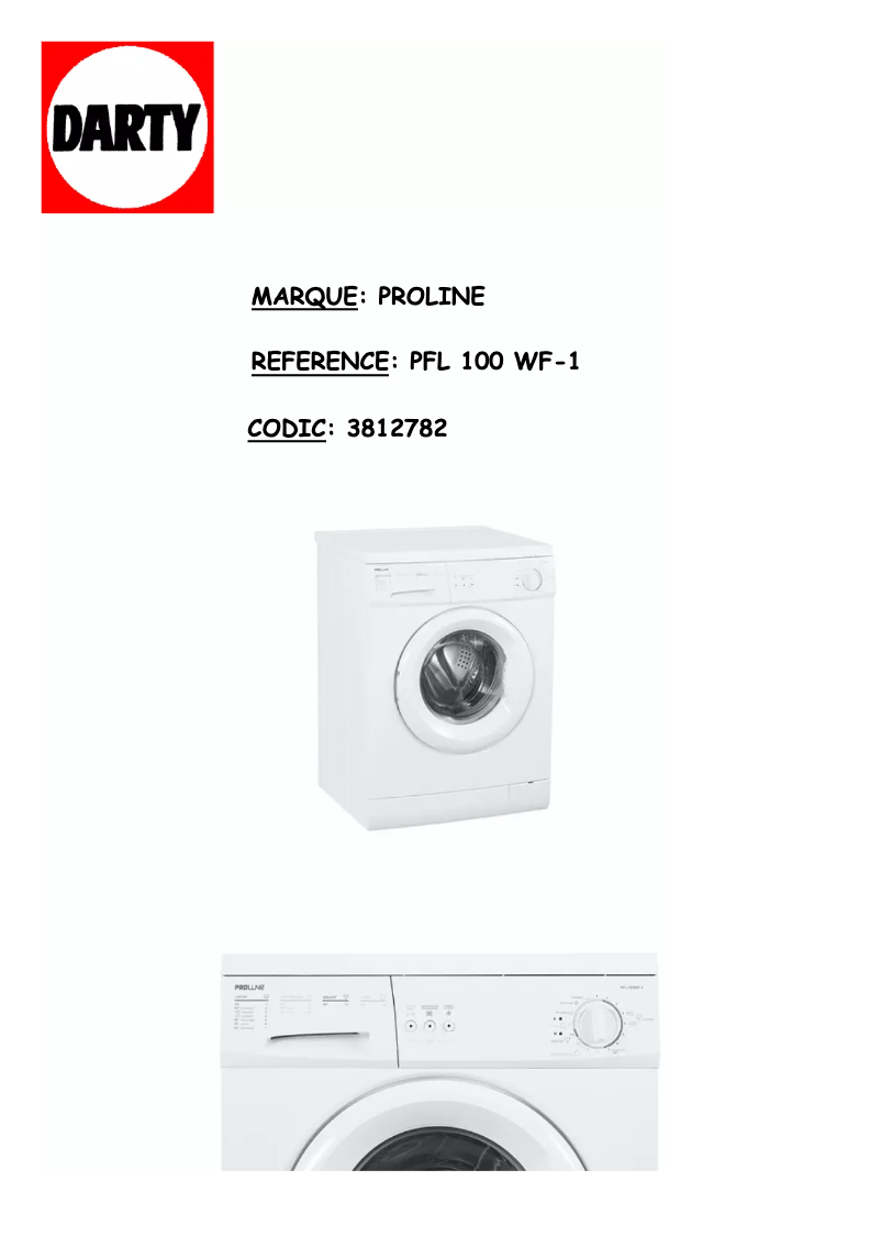 Page 1 de la notice Manuel utilisateur Proline PFL 100