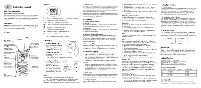 Page 1 de la notice Manuel utilisateur Exibel FX-27 PMR