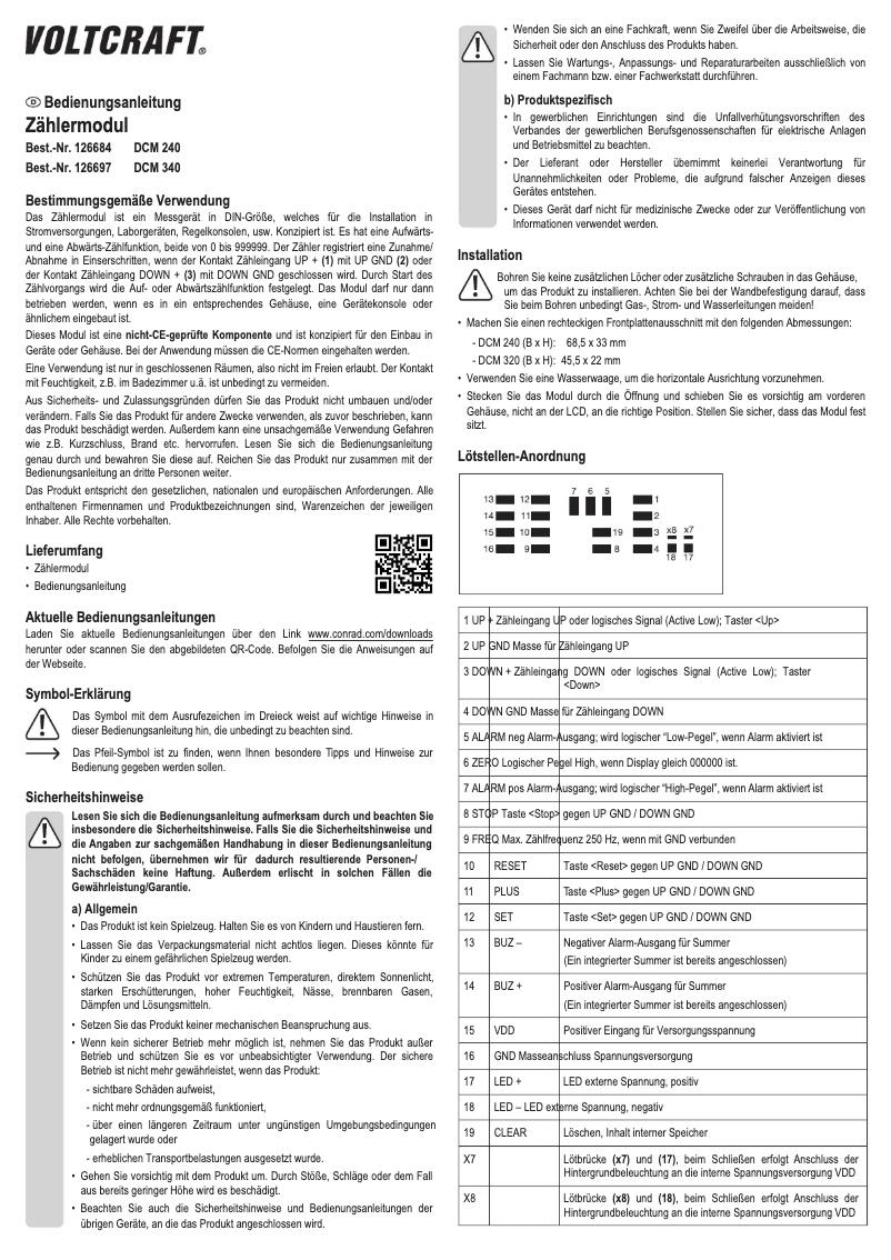 Page 1 de la notice Manuel utilisateur Voltcraft DCM 240