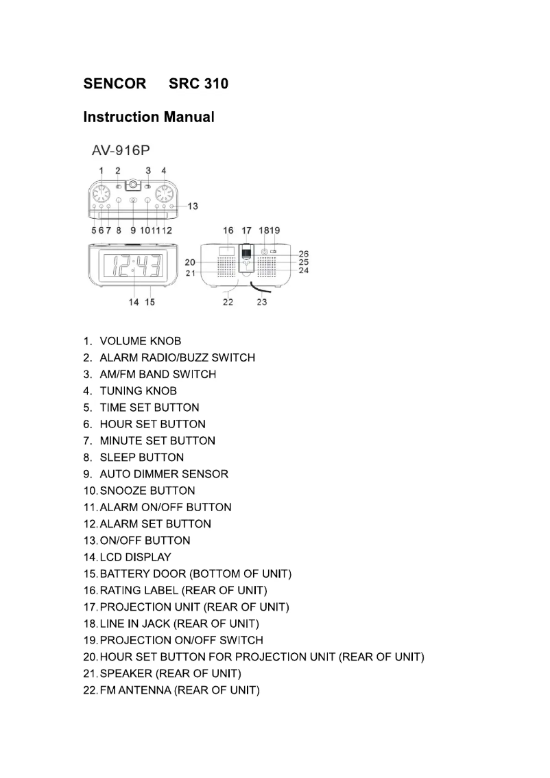 Page 1 de la notice Manuel utilisateur Sencor SRC 310