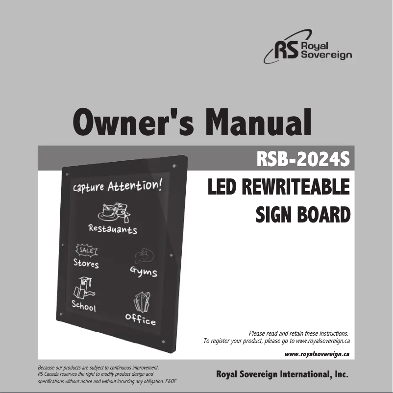 Page 1 de la notice Manuel utilisateur Royal Sovereign RSB-2024S