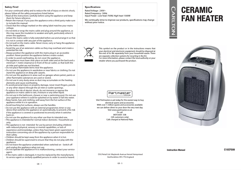 Page 1 de la notice Manuel utilisateur Carlton C15CFS09