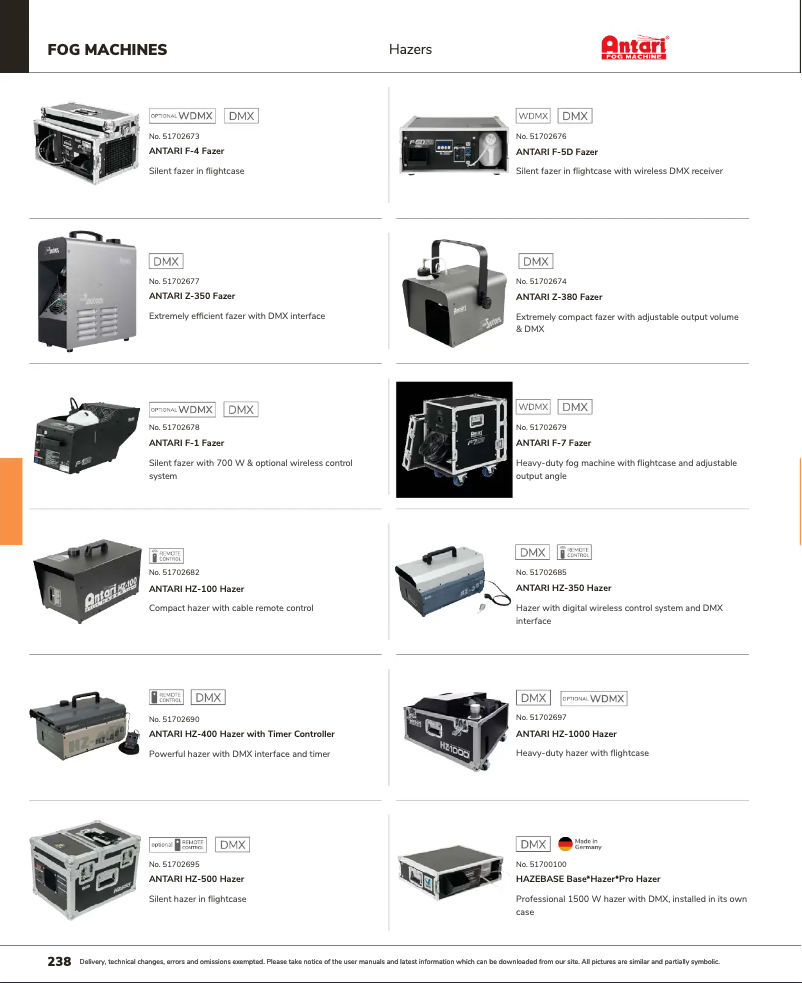 Page 1 de la notice Catalogue Antari Z-350 Fazer