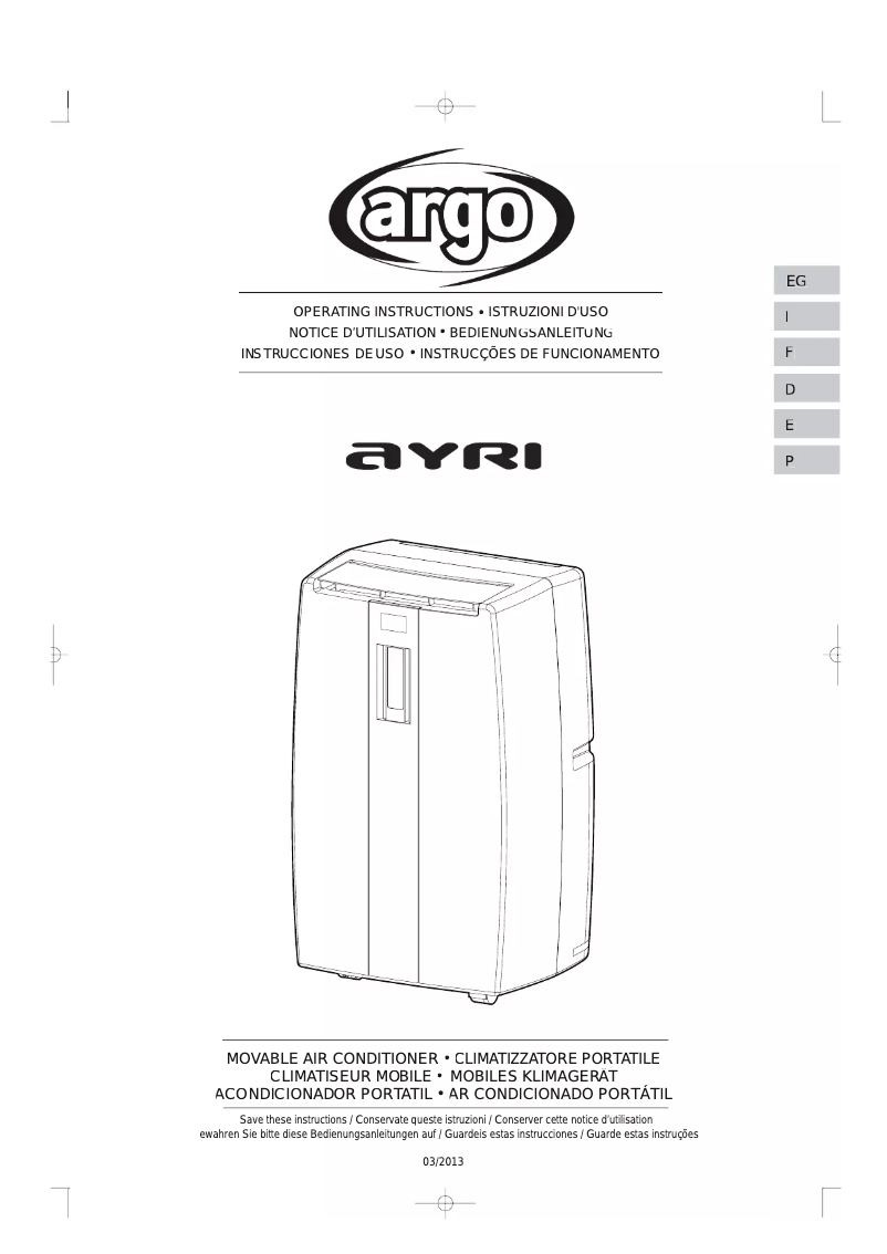 Page 1 de la notice Manuel utilisateur Argoclima Ayri