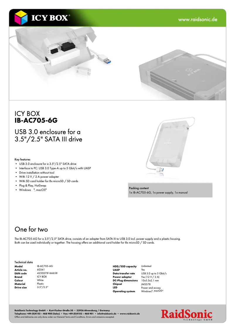 Page 1 de la notice Fiche technique Icy Box IB-AC705-6G