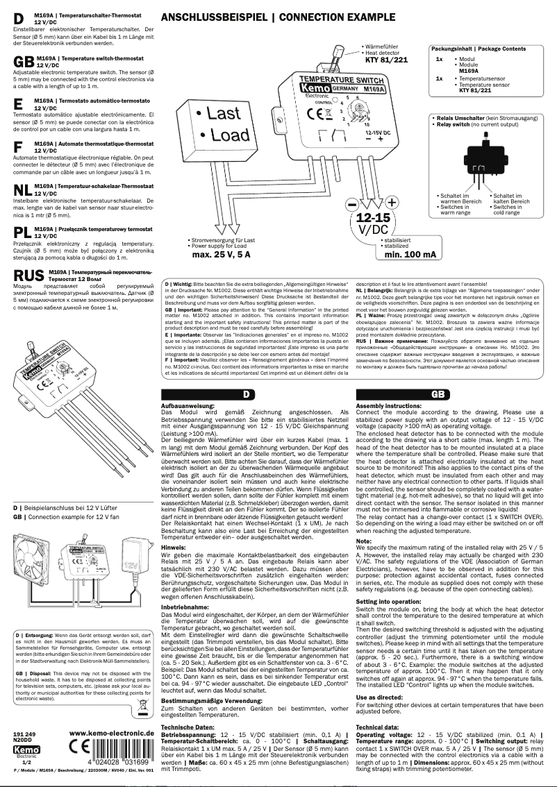 Page 1 of the manual User Manual Kemo M169A
