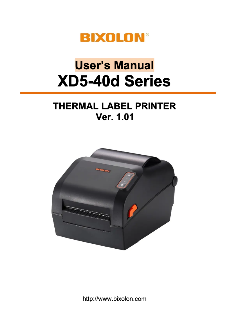 Page 1 of the manual User Manual Bixolon XD5-43DK