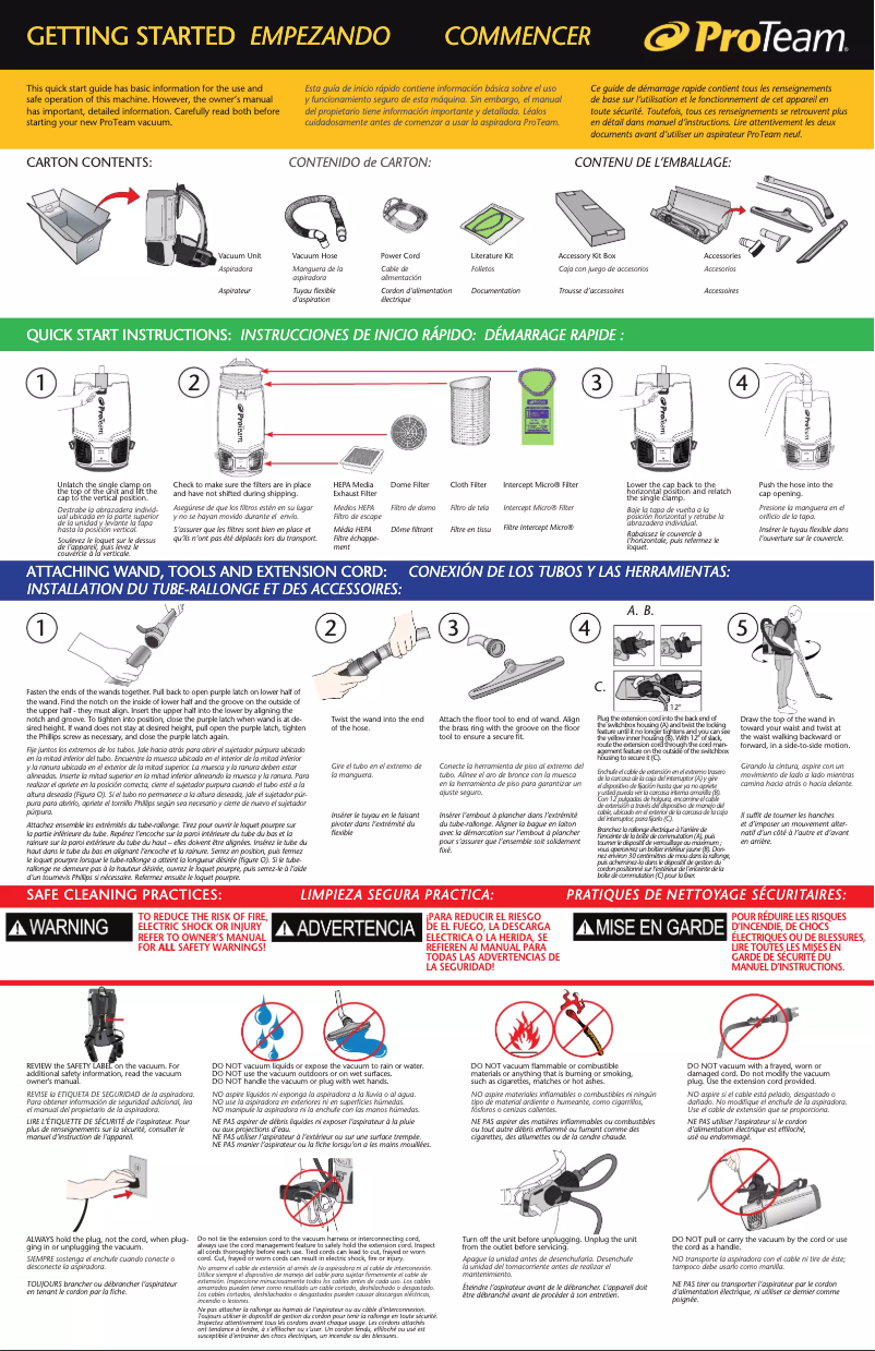 Page 1 de la notice Guide de démarrage rapide ProTeam GoFit 10