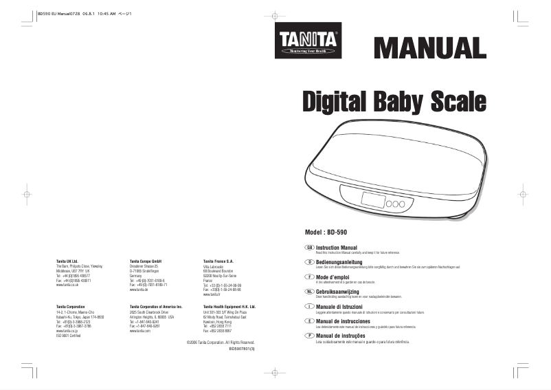 Page 1 de la notice Manuel utilisateur Tanita BD-590
