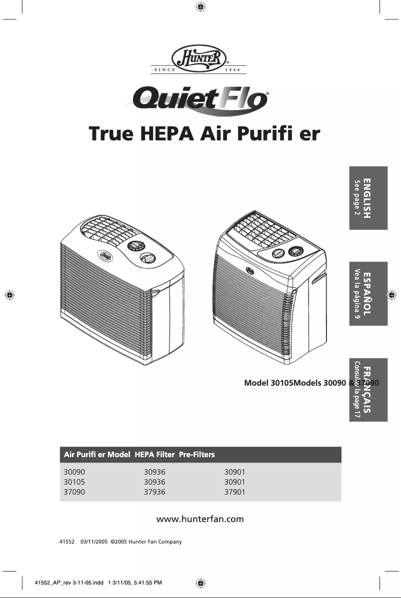 Page 1 de la notice Manuel utilisateur Hunter QuietFlo