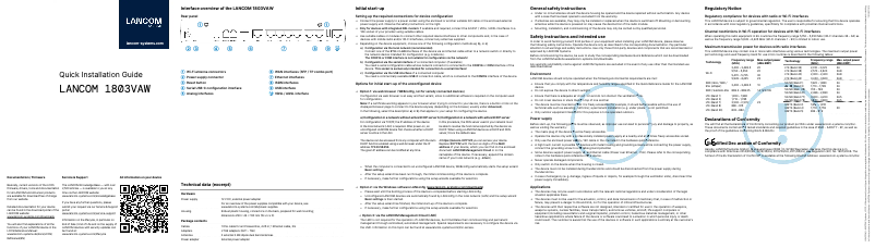 Page 1 de la notice Guide d'installation Lancom 1803VAW