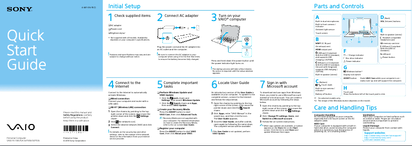Page 1 de la notice Guide d'installation Sony Vaio Fit 15 SVF15N190X
