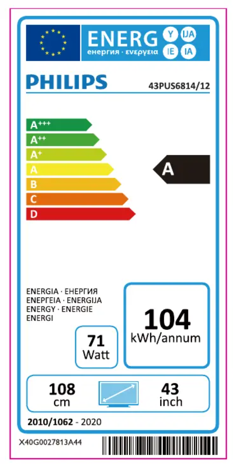 Page n°1 - Label énergétique Philips 6800 series 43PUS6814