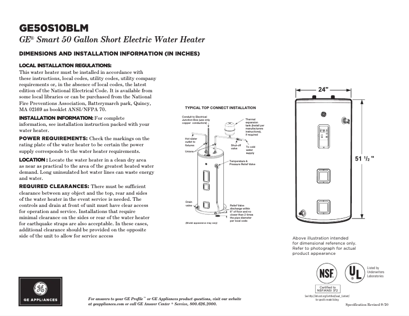 Page n°1 - Fiche technique GE GE50S10BLM