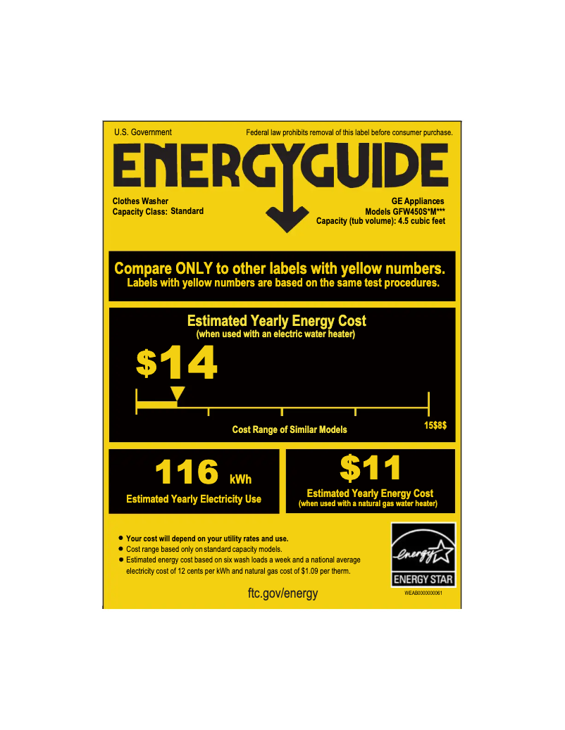 Page n°1 - Label énergétique GE GFW450SPMDG